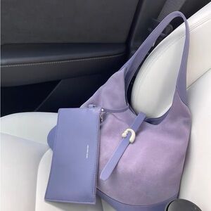 Lavender Purple Suede Bovine Leather Hobo Bag
